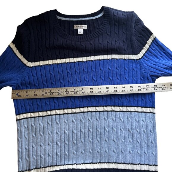 Croft & Barrow M Cable Knit Sweater Blue White Black Striped Cotton Casual Warm - Picture 6 of 7